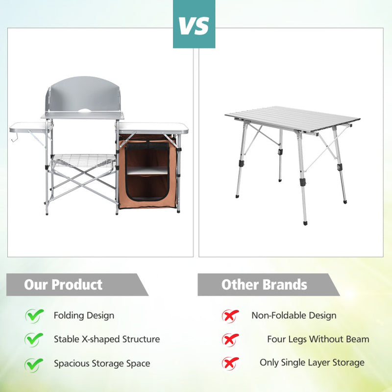 Outdoor BBQ Portable Grilling Table with Windscreen Bag