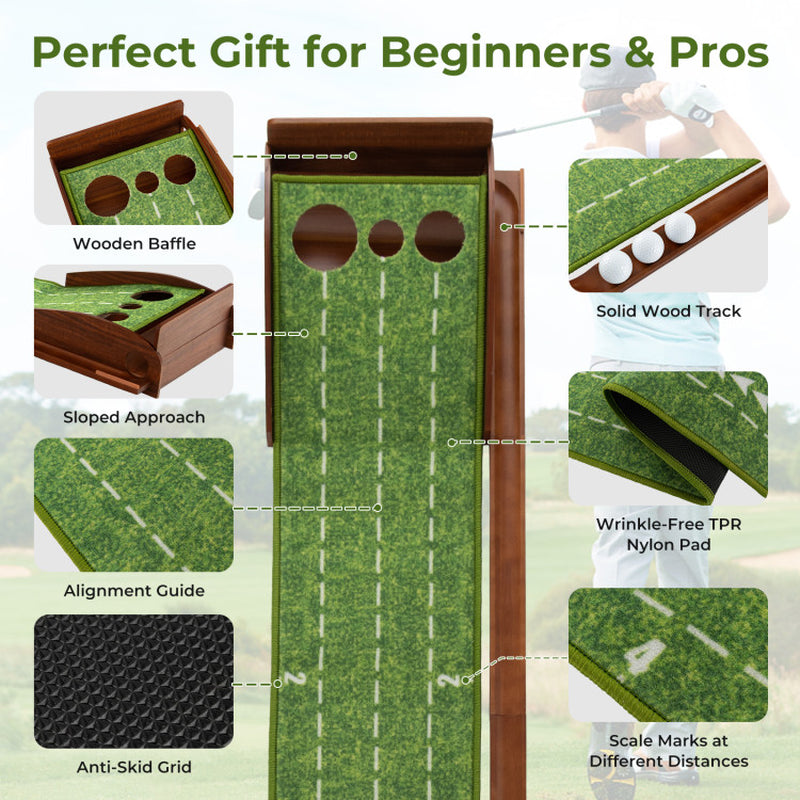 Golf Putting Mat Practice Training Aid with Auto Ball Return and 2/3 Hole Sizes