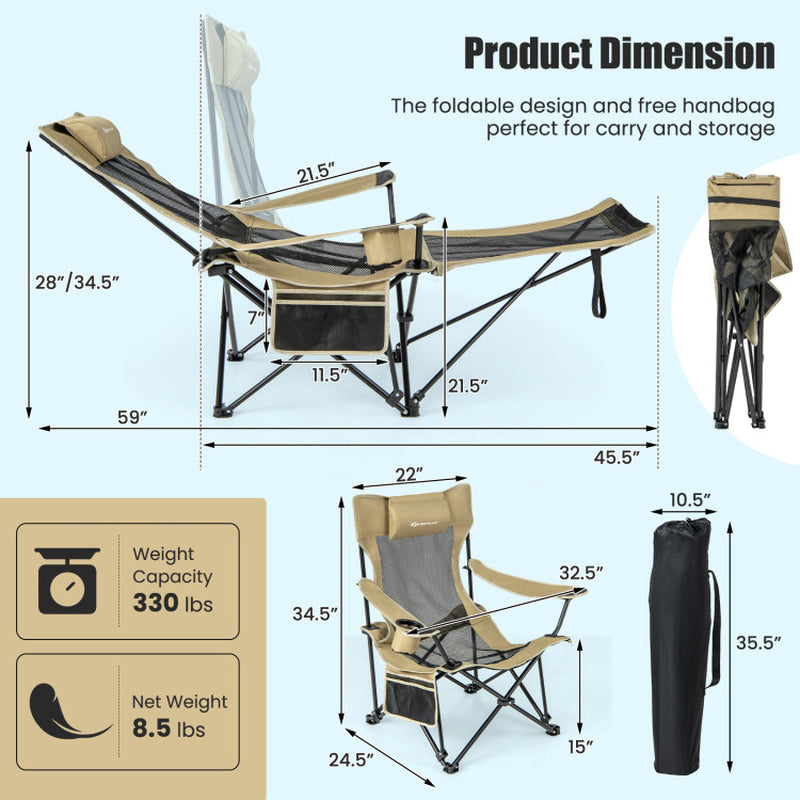 Camping Lounge Chair with Detachable Footrest Adjustable Backrest