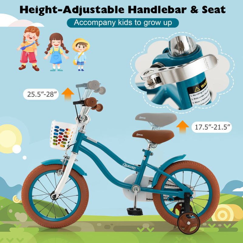 12/14/16/18 Inch Kids Bike Adjustable with Removable Basket Ages 3-8