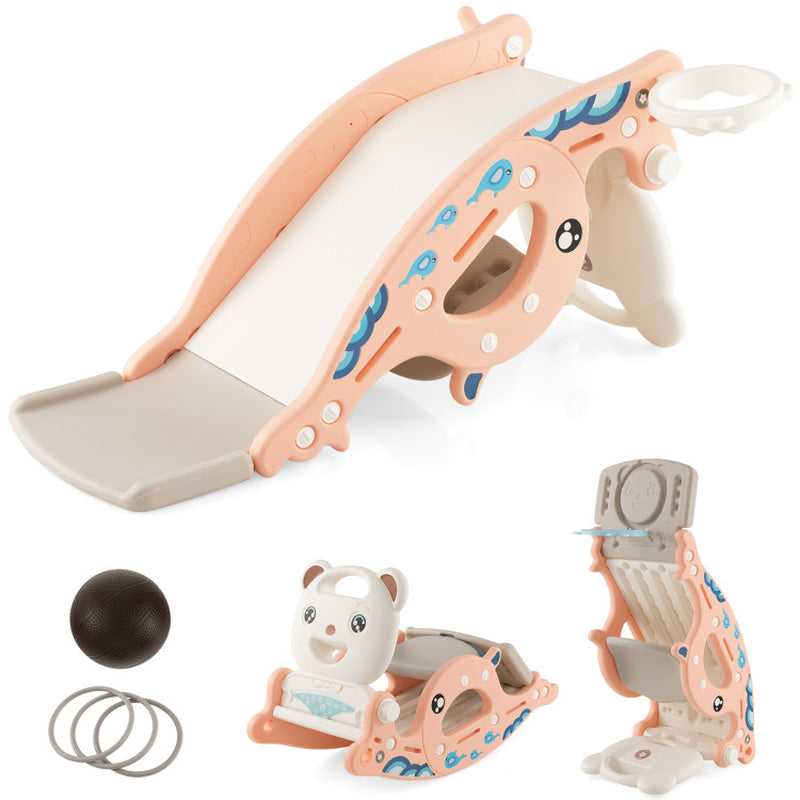 4-In-1 Kids Slide Rocking Horse with Basketball