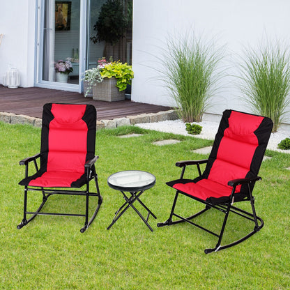 3 Pieces Outdoor Folding Rocking Chair Table Set with Cushion