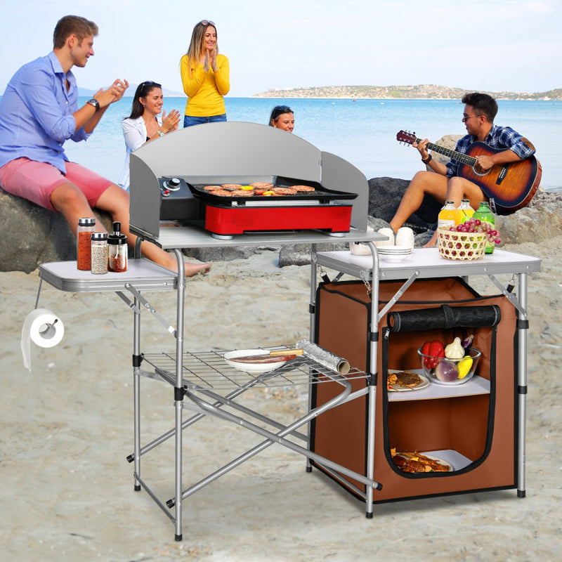 Outdoor BBQ Portable Grilling Table with Windscreen Bag