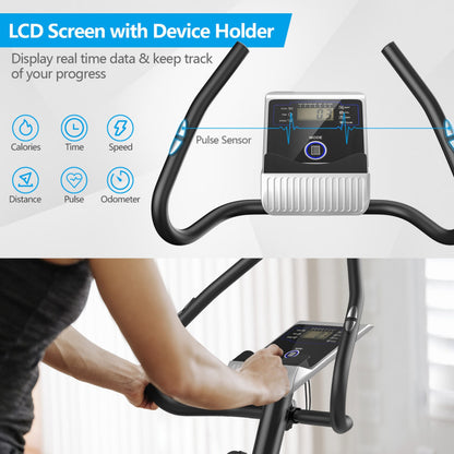 Magnetic Stationary Upright Exercise Bike with LCD Monitor and Pulse Sensor