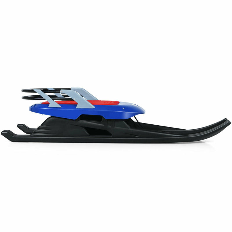 Folding Kids' Metal Snow Sled with Pull Rope Snow Slider and Leather Seat