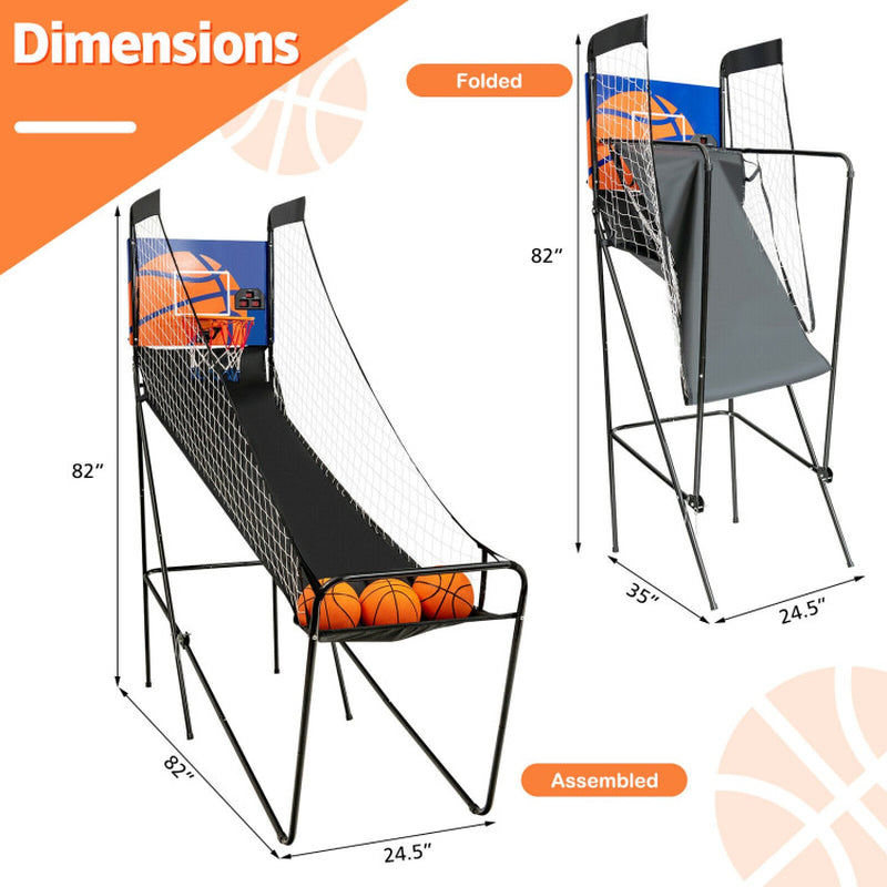 Foldable Single Shot Basketball Arcade Game with Electronic Scorer and Basketballs