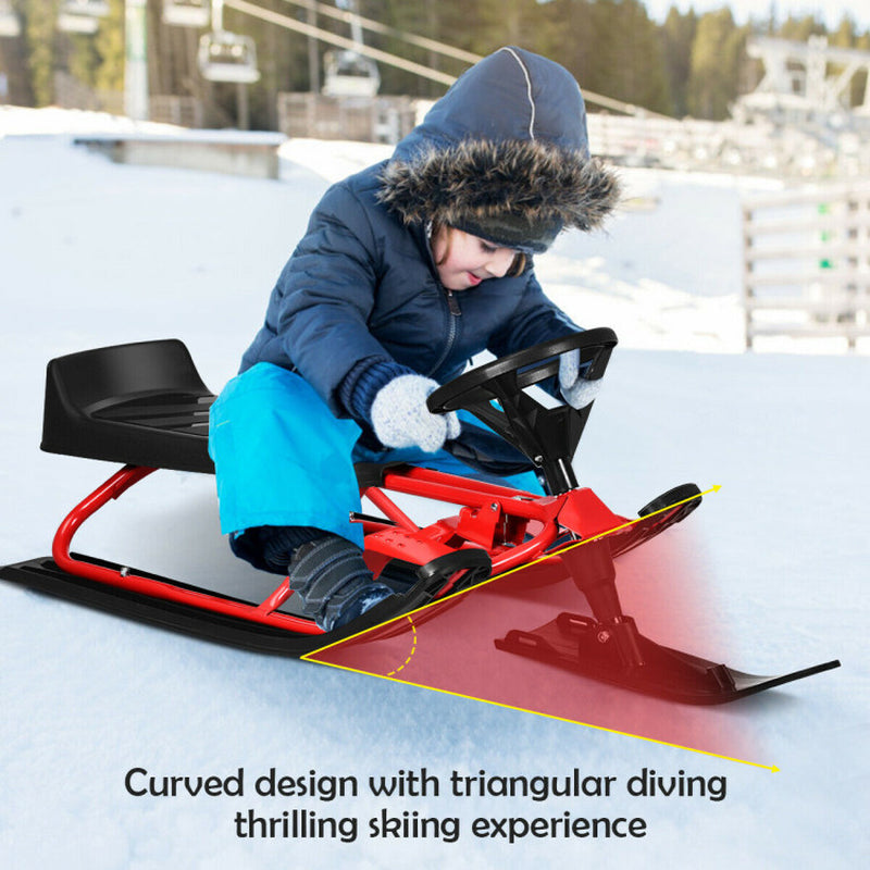 44 X 20 Inch Kids Snow Sled with Steering Wheel and Double Brakes