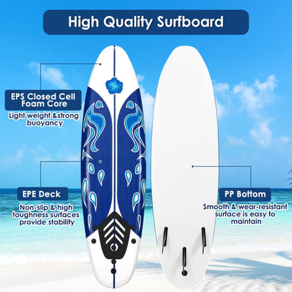 6 Feet Surfboard with 3 Detachable Fins