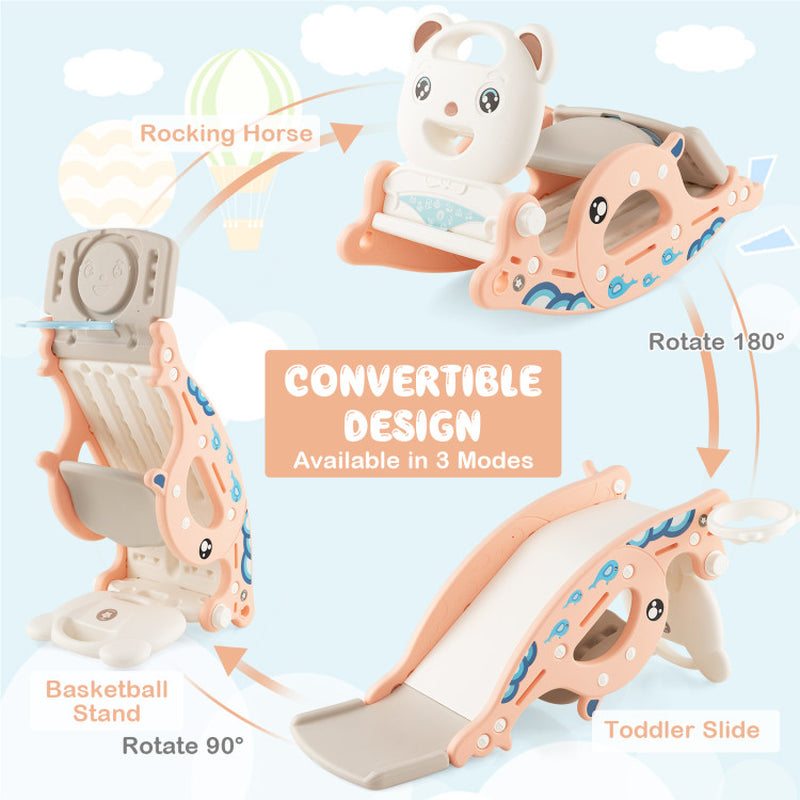 4-In-1 Kids Slide Rocking Horse with Basketball