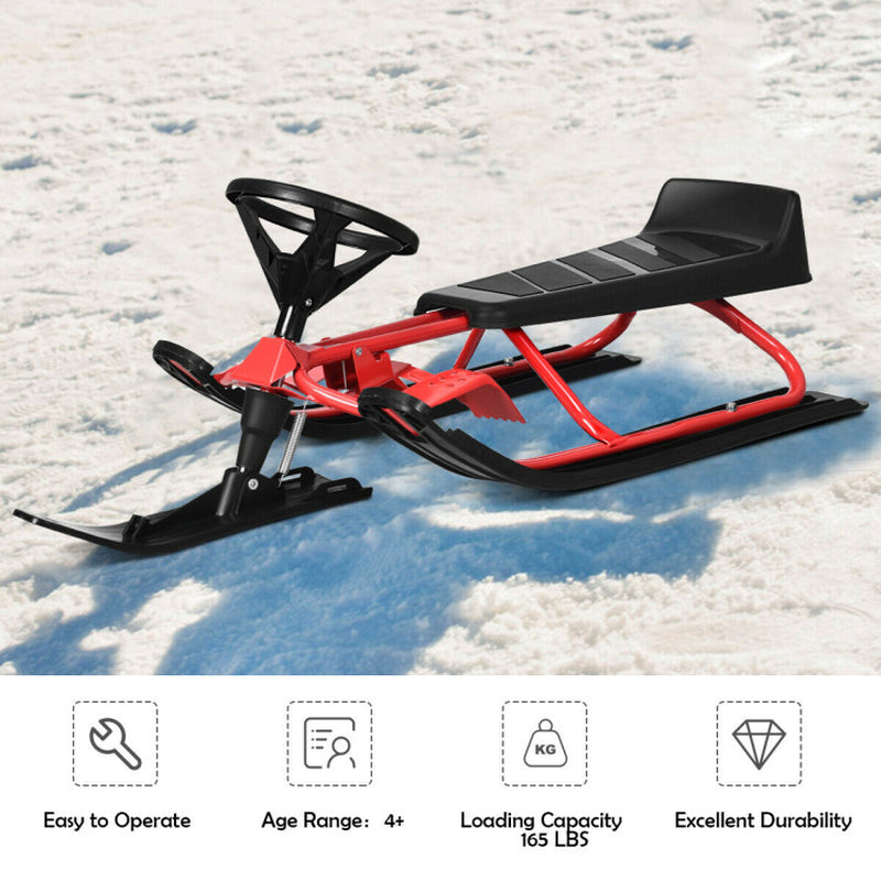 44 X 20 Inch Kids Snow Sled with Steering Wheel and Double Brakes