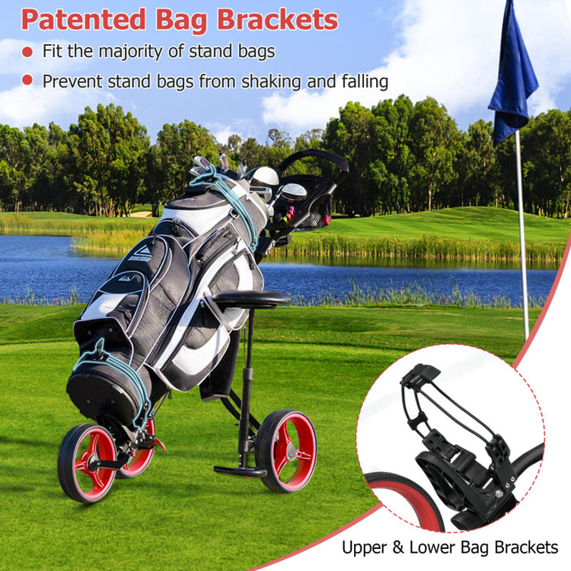 3 Wheel Folding Push Pull Golf Trolley with Scoreboard Bag