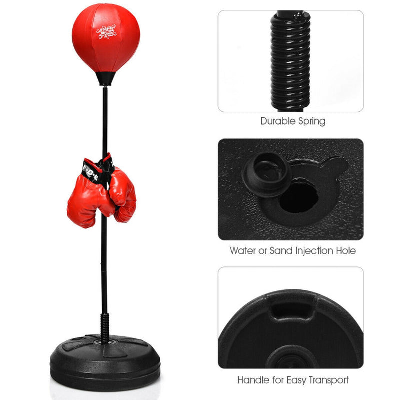 Adjustable Height Punching Bag with Stand plus Boxing Gloves for Both Adults and Kids