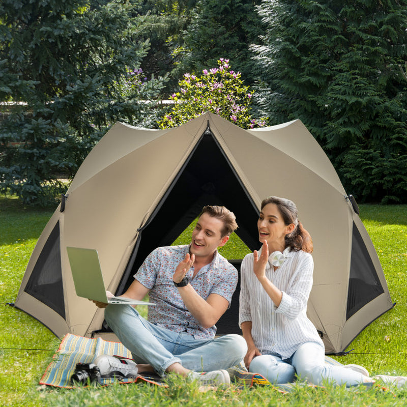 6-Sided Pop-Up Family Tent with Rainfly Skylight 3 Doors and Windows