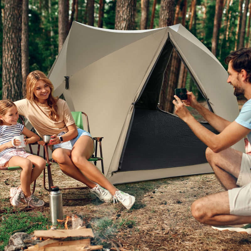 6-Sided Pop-Up Family Tent with Rainfly Skylight 3 Doors and Windows