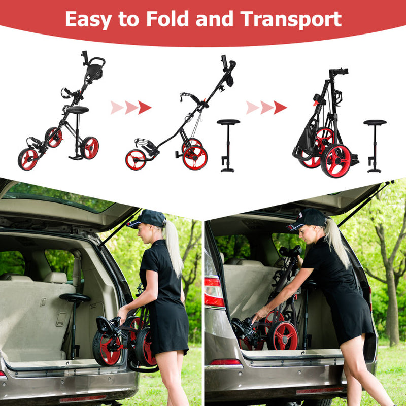 3 Wheel Folding Push Pull Golf Trolley with Scoreboard Bag