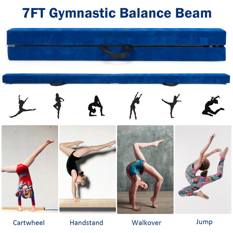 7 Feet Folding Portable Floor Balance Beam with Handles for Gymnasts