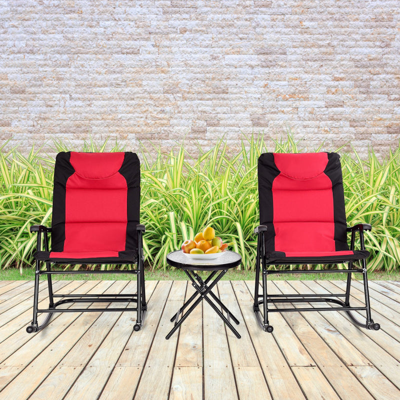 3 Pieces Outdoor Folding Rocking Chair Table Set with Cushion