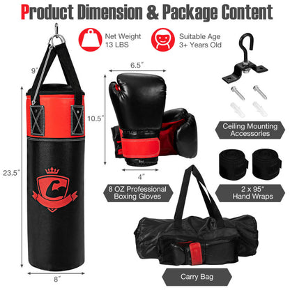 11 Pounds Kids Hanging Punching Bag Set with Punching Gloves