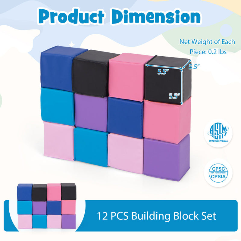 12 Pieces Soft Foam Building Blocks Climbing Foam Cubes Set for Kids