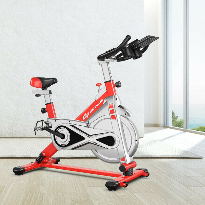 Stationary Silent Belt Adjustable Exercise Bike with Phone Holder and Electronic Display