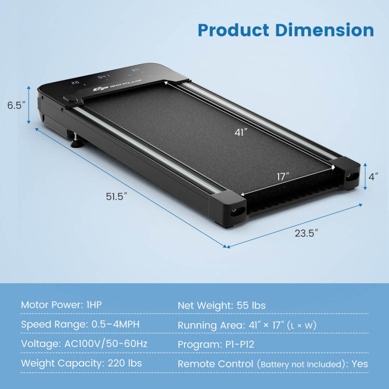 Under Desk Walking Pad Treadmill with Touchable LED Display