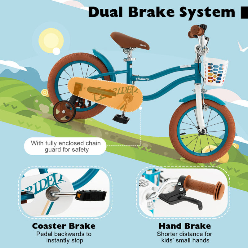 12/14/16/18 Inch Kids Bike Adjustable with Removable Basket Ages 3-8