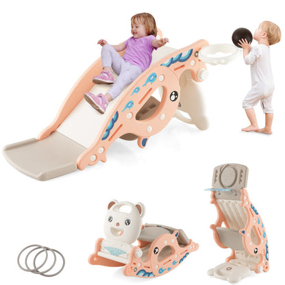 4-In-1 Kids Slide Rocking Horse with Basketball