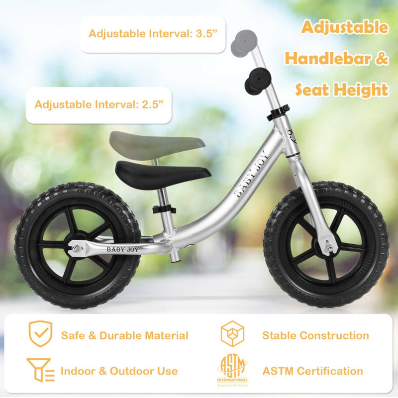 Aluminum Adjustable No Pedal Balance Bike for Kids Age 2+ Years Old