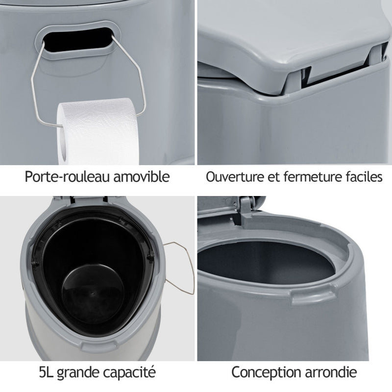 5L Portable Travel Toilet with Paper Holder for Outdoor