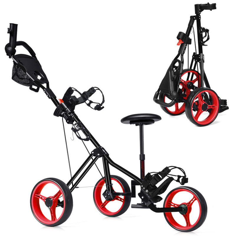 3 Wheel Folding Push Pull Golf Trolley with Scoreboard Bag