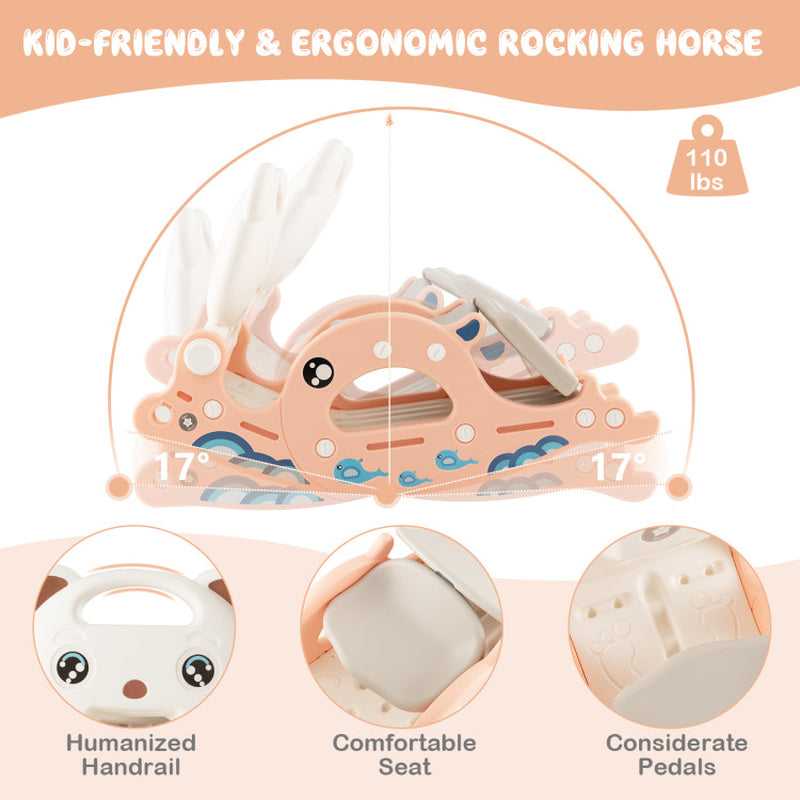 4-In-1 Kids Slide Rocking Horse with Basketball