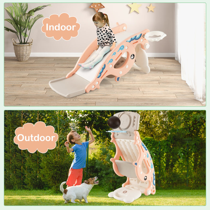 4-In-1 Kids Slide Rocking Horse with Basketball