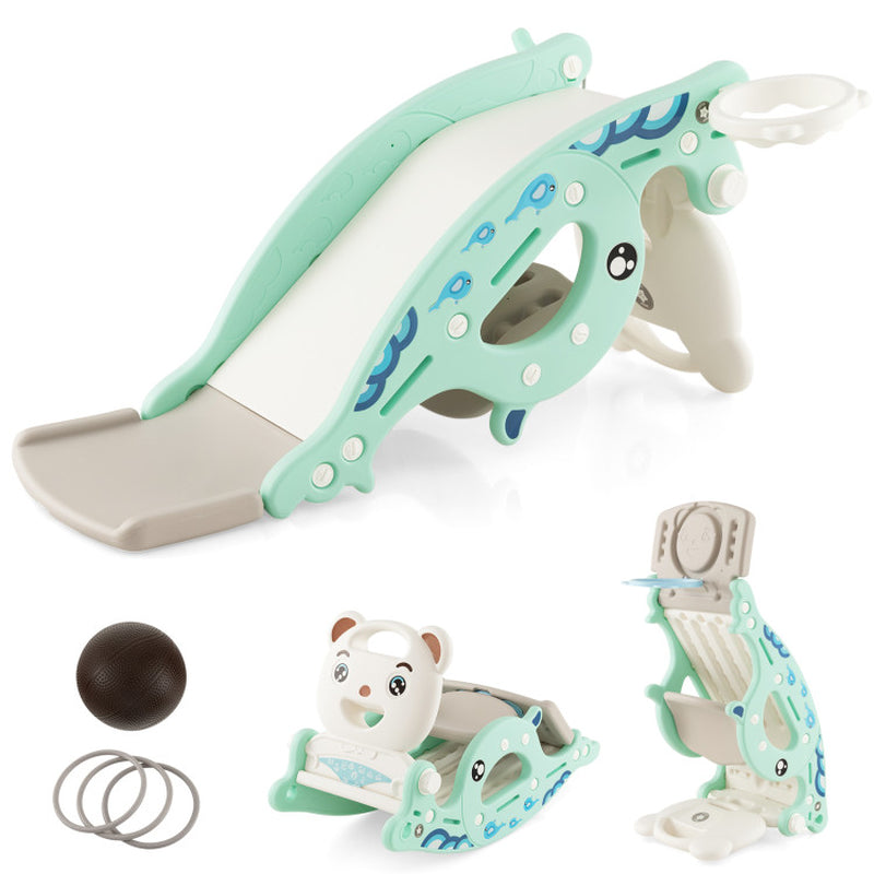 4-In-1 Kids Slide Rocking Horse with Basketball