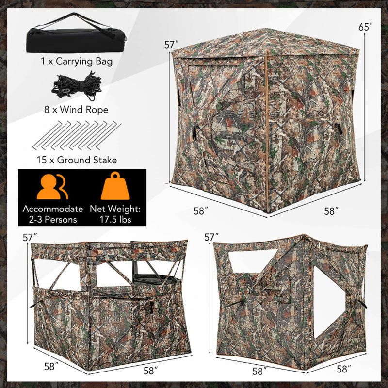 5-IN-1 Detachable Hunting Blind for 2-3 People with Skylight