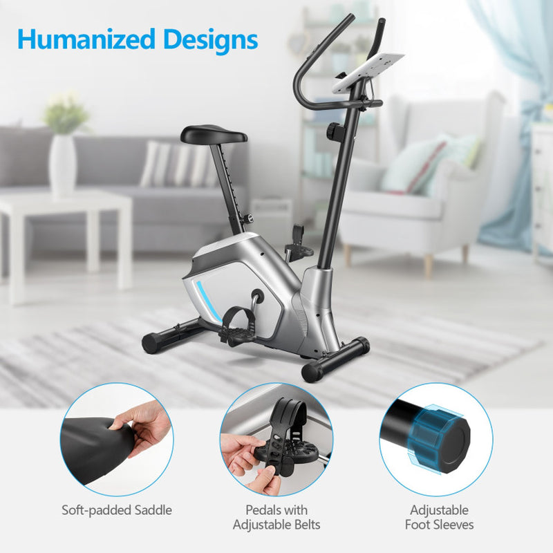 Magnetic Stationary Upright Exercise Bike with LCD Monitor and Pulse Sensor