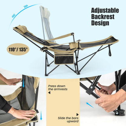 Camping Lounge Chair with Detachable Footrest Adjustable Backrest