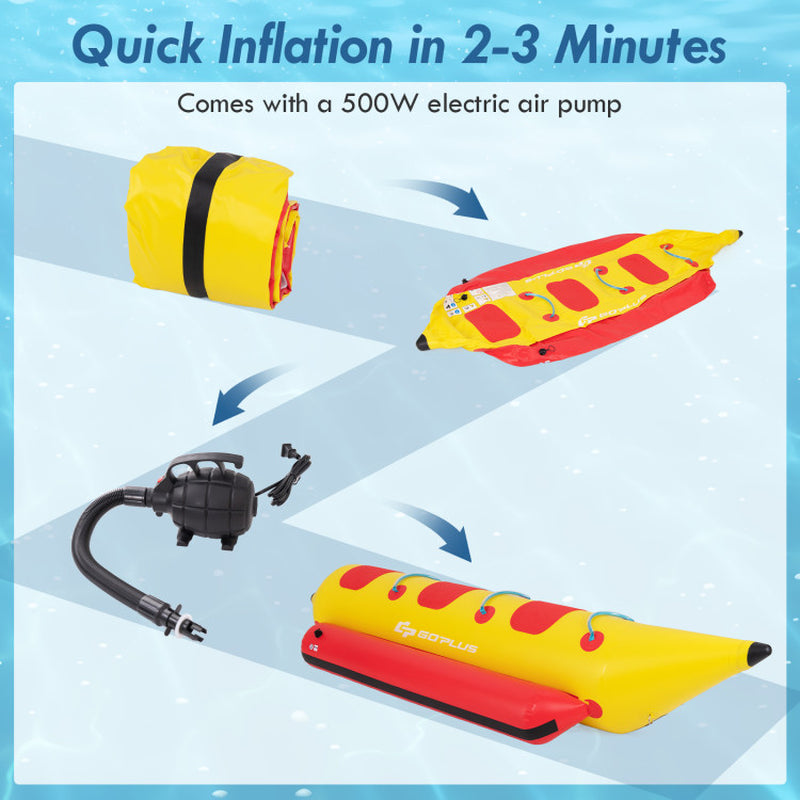 3-Person Inflatable Banana Boat with Electric Air Pump Carrying Bag and Repair Kit