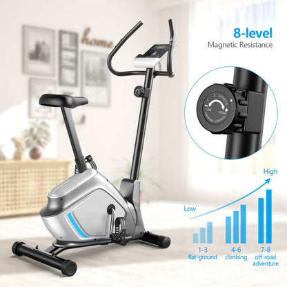 Magnetic Stationary Upright Exercise Bike with LCD Monitor and Pulse Sensor