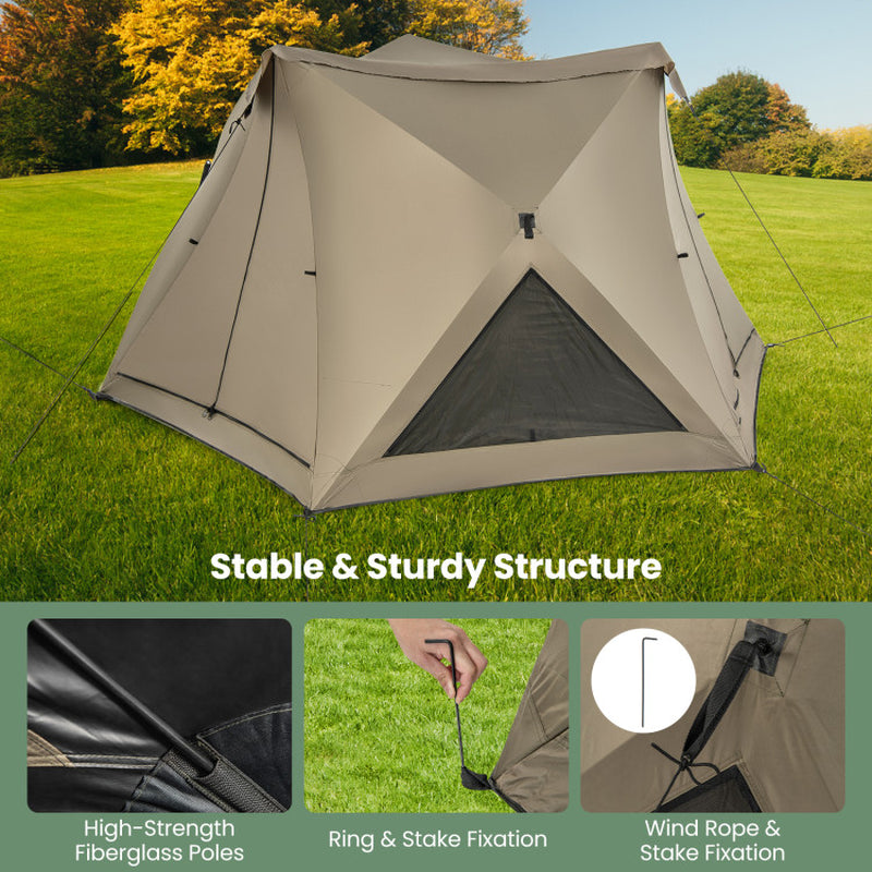 6-Sided Pop-Up Family Tent with Rainfly Skylight 3 Doors and Windows