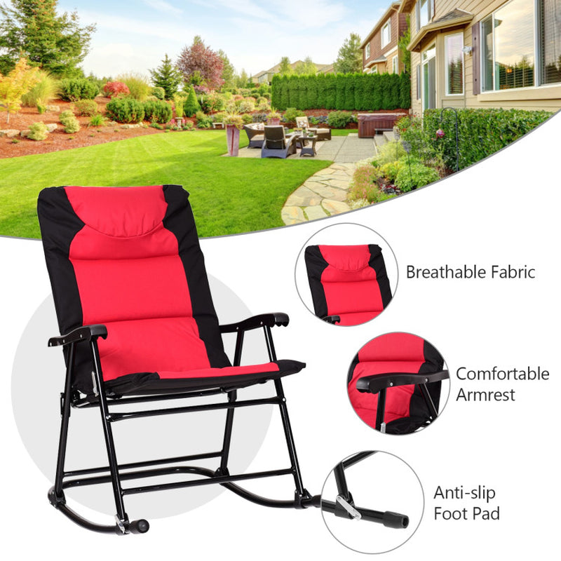 3 Pieces Outdoor Folding Rocking Chair Table Set with Cushion