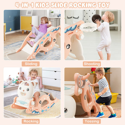 4-In-1 Kids Slide Rocking Horse with Basketball