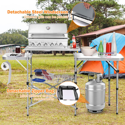 Outdoor BBQ Portable Grilling Table with Windscreen Bag