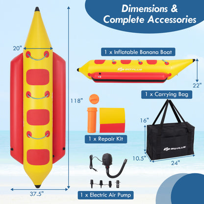 3-Person Inflatable Banana Boat with Electric Air Pump Carrying Bag and Repair Kit