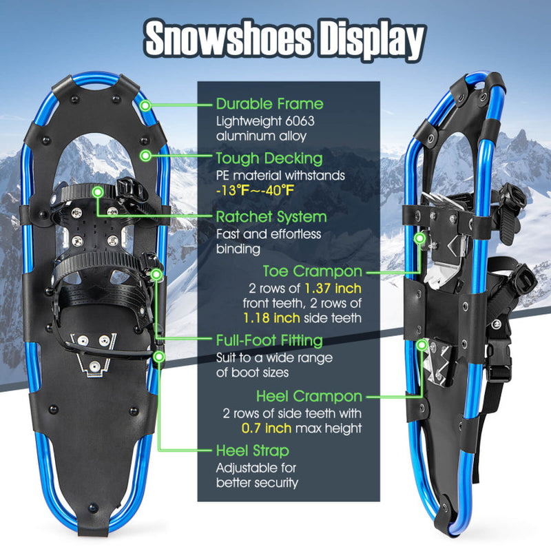 21/25/30 Inch Lightweight Terrain Snowshoes with Flexible Pivot System