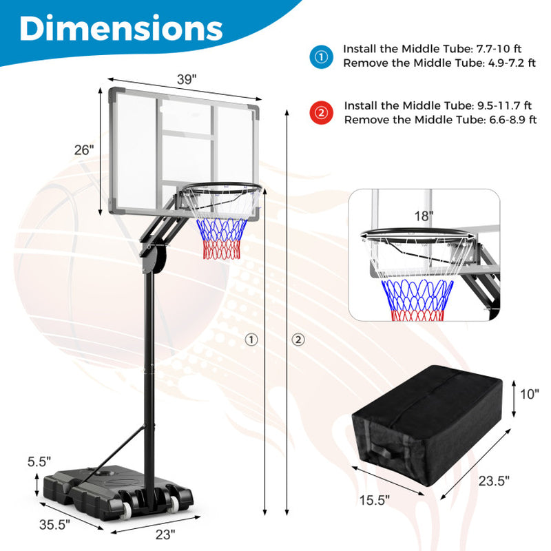 4.9-10 Feet Adjustable Basketball Hoop with Shatterproof Backboard