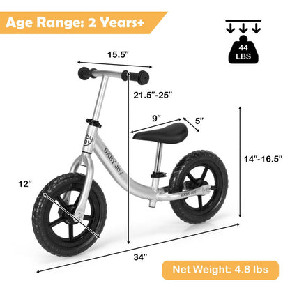 Aluminum Adjustable No Pedal Balance Bike for Kids Age 2+ Years Old