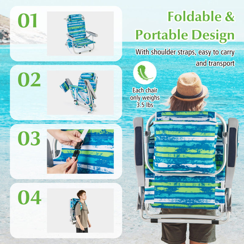 1 Piece Foldable Backpack Beach Chair with Cup Holder and Storage Pockets for Outdoor