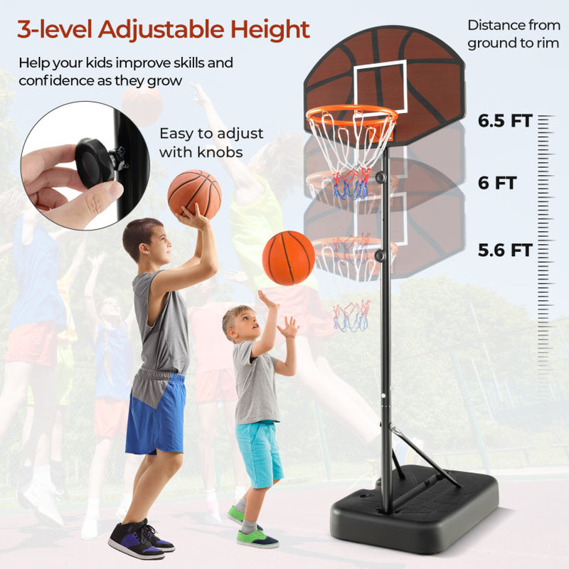 Basketball Hoop 5.6-6.5 FT Height Adjustable for Kids with Shatterproof Backboard