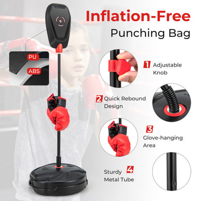 Inflation-Free Boxing Set with Punching Bag and Boxing Gloves Quick Rebound Design for 5+ Years Old Kids