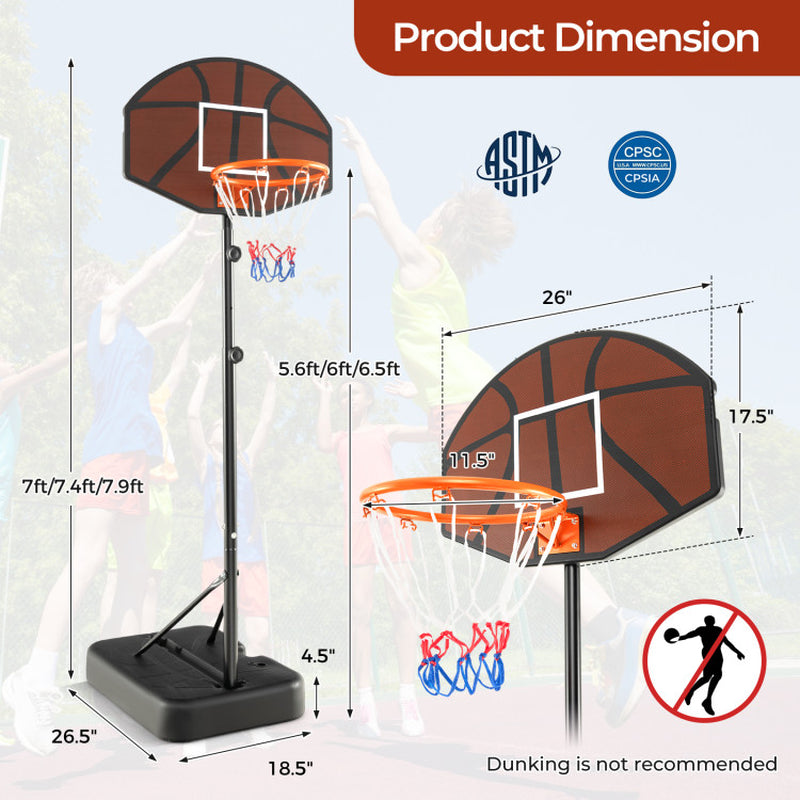 Basketball Hoop 5.6-6.5 FT Height Adjustable for Kids with Shatterproof Backboard